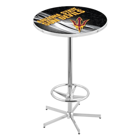 Holland Bar Stool Co 42" Chrome Arizona State Pub Table, Pitchfork, 28" dia. Top L216C4228ArizSt-F-D2